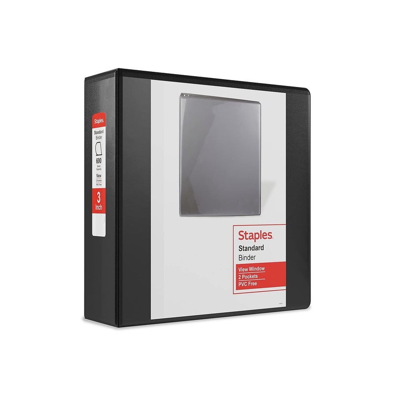 Staples 3-Ring Binder, 3 Inch D-Ring Organizer for Home, Office, School, Holds up to 600-Sheets, Black - Image 1
